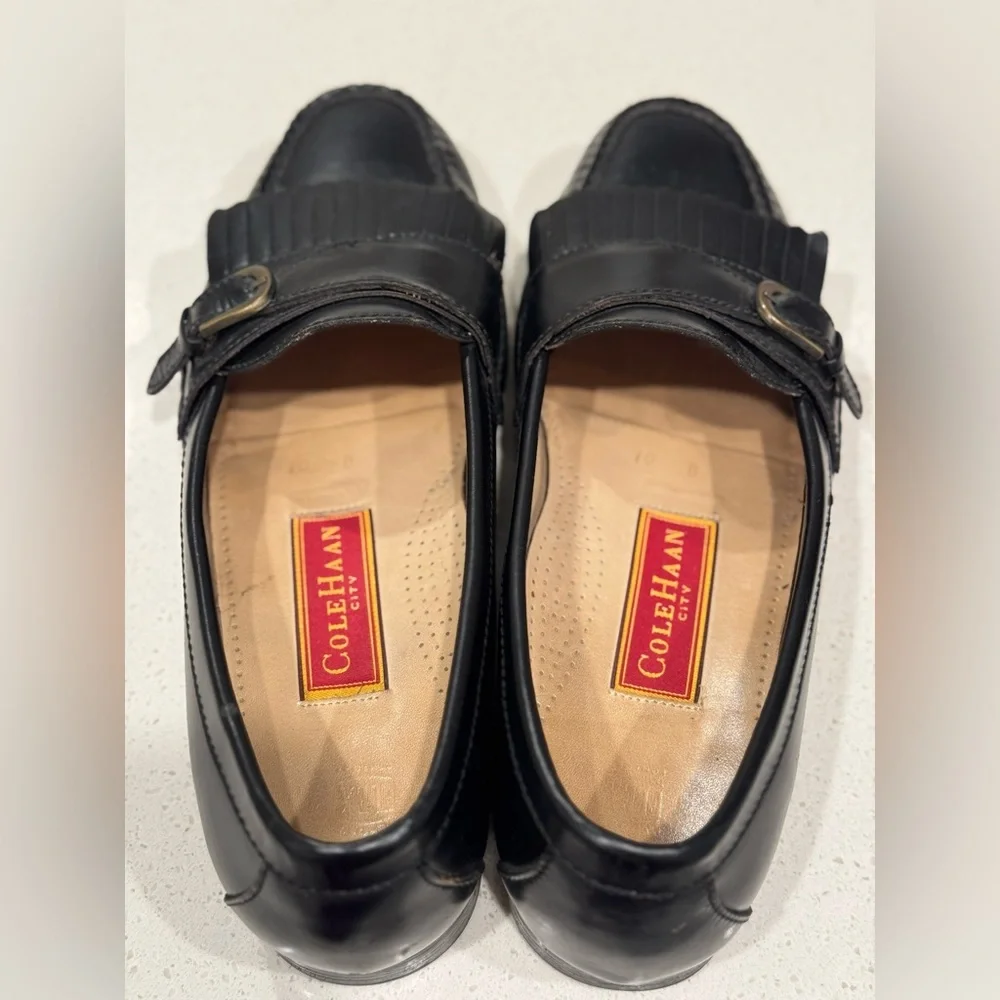 Cole Haan City Black Leather Kiltie Monk Strap Loafers - Size 10